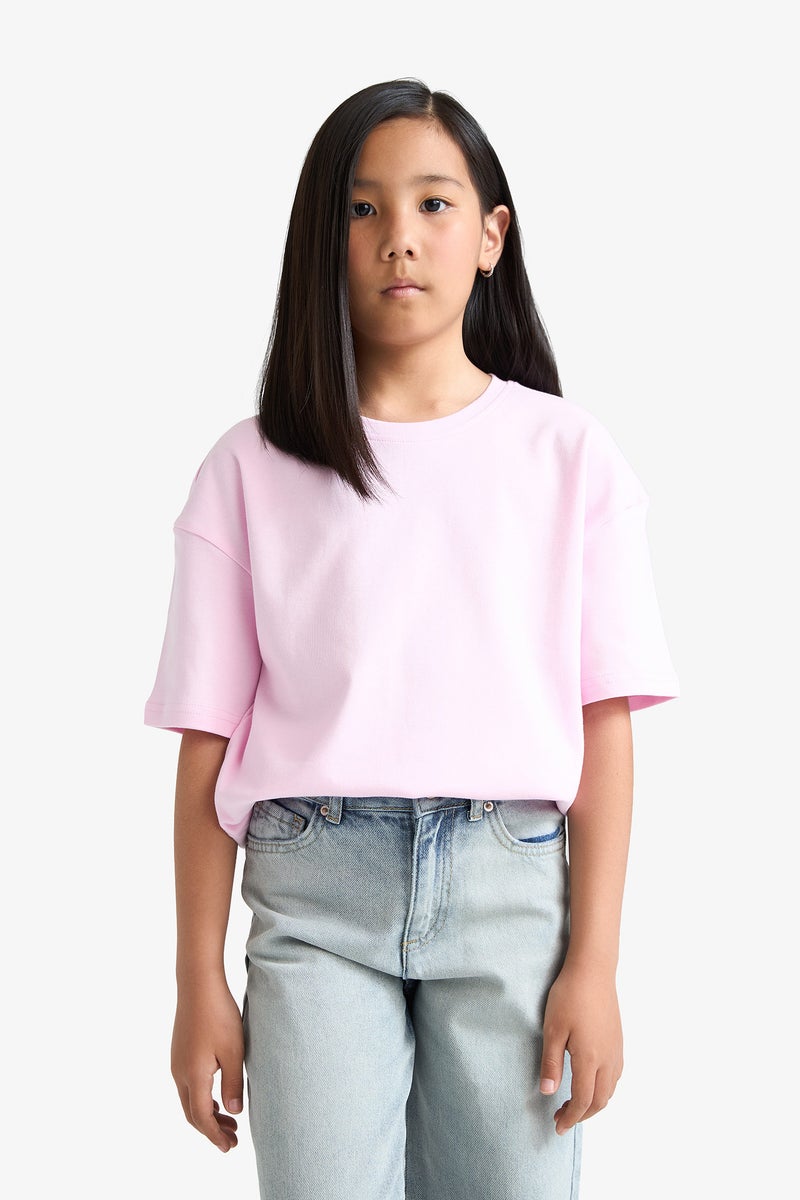 DeFacto Pink Girl Girl Oversize Short Sleeve T-Shirt Casual - Image 3